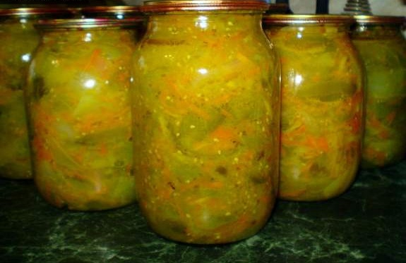 Как приготовить рецепт Салат из зеленых помидор на зиму без стерилизации