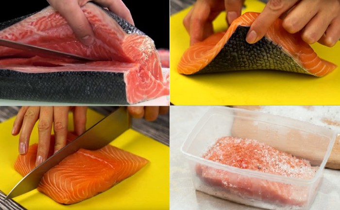 Как засолить лосось дома вкусно: рецепт приготовления рыбы целиком, быстрым способом, с зеленью и специями, советы, фото, видео